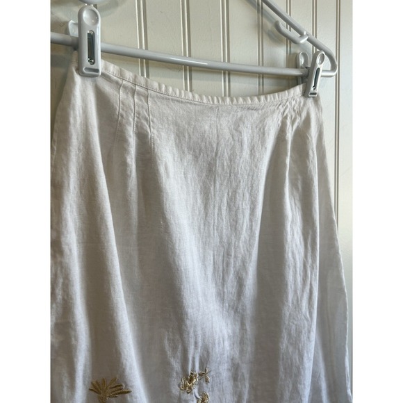 Liz Claiborne Skirt Women Size 4P VTG Y2K Linen White Embroidered Fringe - Picture 5 of 8